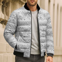 Samoa White Sunday Bomber Puffer Jacket Samoan Tapa White Hibiscus - Polynesian Pride