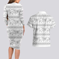 Samoa White Sunday Couples Matching Long Sleeve Bodycon Dress and Hawaiian Shirt Samoan Tapa White Hibiscus - Polynesian Pride