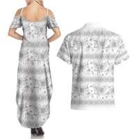Samoa White Sunday Couples Matching Summer Maxi Dress and Hawaiian Shirt Samoan Tapa White Hibiscus - Polynesian Pride
