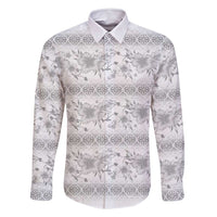 Samoa White Sunday Family Matching Long Sleeve Bodycon Dress and Hawaiian Shirt Samoan Tapa White Hibiscus - Polynesian Pride