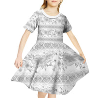 Samoa White Sunday Kid Short Sleeve Dress Samoan Tapa White Hibiscus - Polynesian Pride
