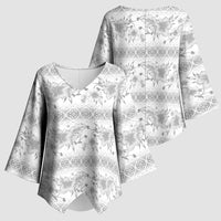 Samoa White Sunday Kimono Sleeve Blouse Samoan Tapa White Hibiscus - Polynesian Pride