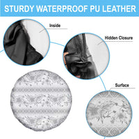 Samoa White Sunday Spare Tire Cover Samoan Tapa White Hibiscus - Polynesian Pride