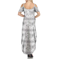 Samoa White Sunday Summer Maxi Dress Samoan Tapa White Hibiscus - Polynesian Pride