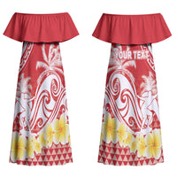 Personalised Tahiti Surfing Couples Matching Off Shoulder Maxi Dress and Long Sleeve Button Shirt Polynesian Style LT05 - Polynesian Pride