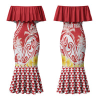Personalised Tahiti Surfing Family Matching Mermaid Dress and Hawaiian Shirt Polynesian Style LT05 Mom's Dress Red - Polynesian Pride