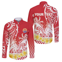 Personalised Tahiti Surfing Family Matching Off Shoulder Short Dress and Hawaiian Shirt Polynesian Style LT05 Dad's Shirt - Long Sleeve Red - Polynesian Pride
