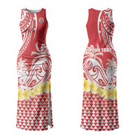 Personalised Tahiti Surfing Family Matching Tank Maxi Dress and Hawaiian Shirt Polynesian Style LT05 Mom's Dress Red - Polynesian Pride