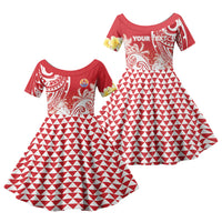 Personalised Tahiti Surfing Family Matching Tank Maxi Dress and Hawaiian Shirt Polynesian Style LT05 Daughter's Dress Red - Polynesian Pride