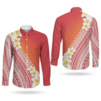 Tahiti Plumeria Tribal Pattern Couples Matching Long Sleeve Bodycon Dress and Long Sleeve Button Shirt Wave Style Red LT05 - Polynesian Pride