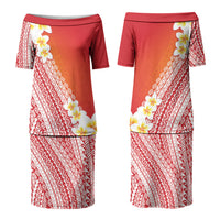 Tahiti Plumeria Tribal Pattern Couples Matching Puletasi and Hawaiian Shirt Wave Style Red LT05 - Polynesian Pride