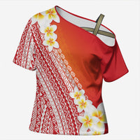 Tahiti Plumeria Tribal Pattern Cross Shoulder Shirt Wave Style Red LT05 Female Red - Polynesian Pride