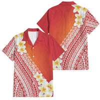Tahiti Plumeria Tribal Pattern Family Matching Off Shoulder Maxi Dress and Hawaiian Shirt Wave Style Red LT05 Dad's Shirt - Short Sleeve Red - Polynesian Pride