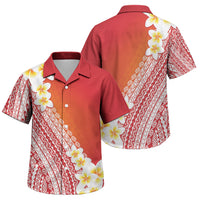 Tahiti Plumeria Tribal Pattern Family Matching Short Sleeve Bodycon Dress and Hawaiian Shirt Wave Style Red LT05 Son's Shirt Red - Polynesian Pride