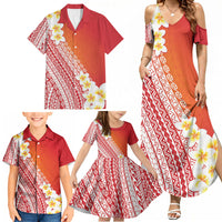 Tahiti Plumeria Tribal Pattern Family Matching Summer Maxi Dress and Hawaiian Shirt Wave Style Red LT05 - Polynesian Pride