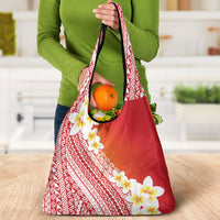 Tahiti Plumeria Tribal Pattern Grocery Bag Wave Style Red LT05 - Polynesian Pride