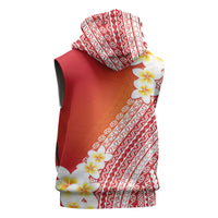 Tahiti Plumeria Tribal Pattern Sleeveless Zip Hoodie Wave Style Red LT05 - Polynesian Pride