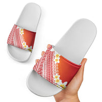 Tahiti Plumeria Tribal Pattern Slide Sandals Wave Style Red LT05 - Polynesian Pride