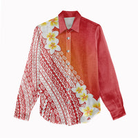 Tahiti Plumeria Tribal Pattern Women Casual Shirt Wave Style Red LT05 - Polynesian Pride