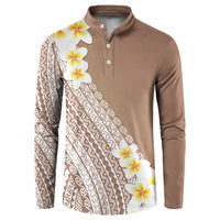 Tahiti Plumeria Tribal Pattern Button Sweatshirt Wave Style Brown LT05 Brown - Polynesian Pride