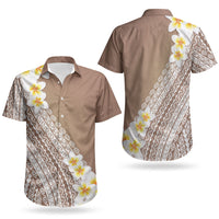 Tahiti Plumeria Tribal Pattern Couples Matching Tank Maxi Dress and Hawaiian Shirt Wave Style Brown LT05 - Polynesian Pride