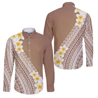 Tahiti Plumeria Tribal Pattern Family Matching Mermaid Dress and Hawaiian Shirt Wave Style Brown LT05 Dad's Shirt - Long Sleeve Brown - Polynesian Pride