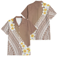 Tahiti Plumeria Tribal Pattern Family Matching Off The Shoulder Long Sleeve Dress and Hawaiian Shirt Wave Style Brown LT05 Dad's Shirt - Short Sleeve Brown - Polynesian Pride