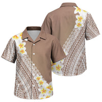 Tahiti Plumeria Tribal Pattern Family Matching Short Sleeve Bodycon Dress and Hawaiian Shirt Wave Style Brown LT05 Son's Shirt Brown - Polynesian Pride