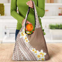 Tahiti Plumeria Tribal Pattern Grocery Bag Wave Style Brown LT05 - Polynesian Pride