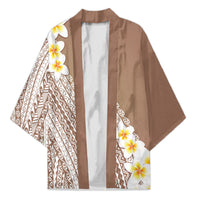 Tahiti Plumeria Tribal Pattern Kimono Wave Style Brown LT05 Unisex Brown - Polynesian Pride