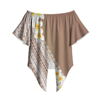Tahiti Plumeria Tribal Pattern Off Shoulder Wrap Waist Top Wave Style Brown LT05 Brown - Polynesian Pride