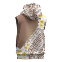 Tahiti Plumeria Tribal Pattern Sleeveless Hoodie Wave Style Brown LT05 - Polynesian Pride