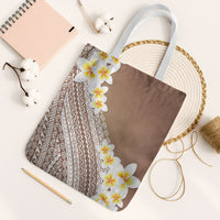 Tahiti Plumeria Tribal Pattern Tote Bag Wave Style Brown LT05 White Strap One Size Brown - Polynesian Pride