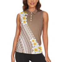 Tahiti Plumeria Tribal Pattern Women Sleeveless Polo Shirt Wave Style Brown LT05 - Polynesian Pride