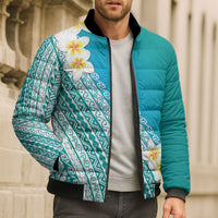 Tahiti Plumeria Tribal Pattern Bomber Puffer Jacket Wave Style Turquoise LT05 - Polynesian Pride