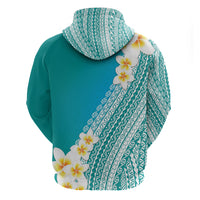 Tahiti Plumeria Tribal Pattern Hoodie Wave Style Turquoise