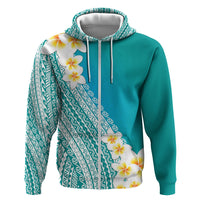 Tahiti Plumeria Tribal Pattern Hoodie Wave Style Turquoise