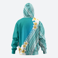 Tahiti Plumeria Tribal Pattern Hoodie Wave Style Turquoise
