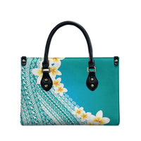 Tahiti Plumeria Tribal Pattern Leather Bag Wave Style Turquoise LT05 - Polynesian Pride