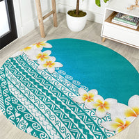 Tahiti Plumeria Tribal Pattern Round Carpet Wave Style Turquoise LT05 Turquoise - Polynesian Pride