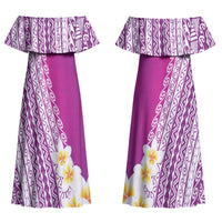 Tahiti Plumeria Tribal Pattern Couples Matching Off Shoulder Maxi Dress and Long Sleeve Button Shirt Wave Style Purple LT05 - Polynesian Pride