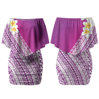 Tahiti Plumeria Tribal Pattern Couples Matching Off Shoulder Short Dress and Hawaiian Shirt Wave Style Purple LT05 - Polynesian Pride