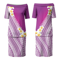 Tahiti Plumeria Tribal Pattern Couples Matching Puletasi and Long Sleeve Button Shirt Wave Style Purple LT05 - Polynesian Pride