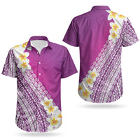 Tahiti Plumeria Tribal Pattern Couples Matching Short Sleeve Bodycon Dress and Hawaiian Shirt Wave Style Purple LT05 - Polynesian Pride