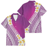 Tahiti Plumeria Tribal Pattern Family Matching Long Sleeve Bodycon Dress and Hawaiian Shirt Wave Style Purple LT05 Dad's Shirt - Short Sleeve Purple - Polynesian Pride