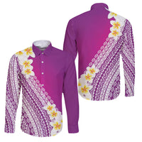 Tahiti Plumeria Tribal Pattern Family Matching Long Sleeve Bodycon Dress and Hawaiian Shirt Wave Style Purple LT05 Dad's Shirt - Long Sleeve Purple - Polynesian Pride