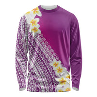 Tahiti Plumeria Tribal Pattern Long Sleeve Shirt Wave Style Purple LT05 Unisex Purple - Polynesian Pride