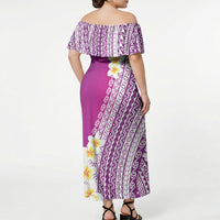 Tahiti Plumeria Tribal Pattern Off Shoulder Maxi Dress Wave Style Purple LT05 - Polynesian Pride