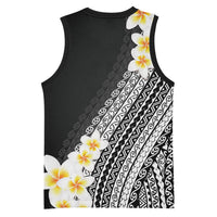 Tahiti Plumeria Tribal Pattern Basketball Jersey Wave Style Black LT05 - Polynesian Pride