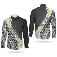 Tahiti Plumeria Tribal Pattern Couples Matching Long Sleeve Bodycon Dress and Long Sleeve Button Shirt Wave Style Black LT05 - Polynesian Pride